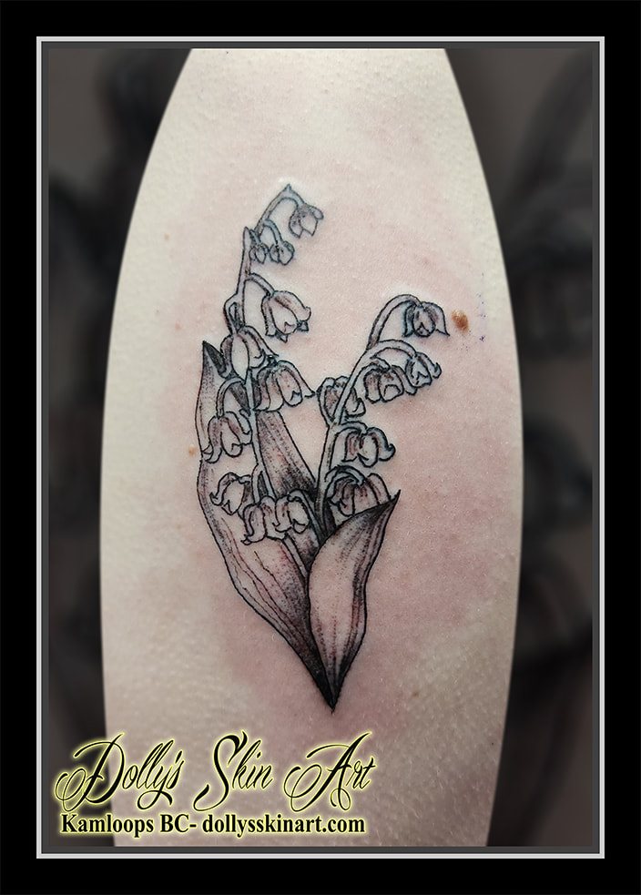 lily of the valley tattoo black and grey flowers floral lily-of-the-valley Convallaria majalis montana tattoo kamloops dolly's skin art