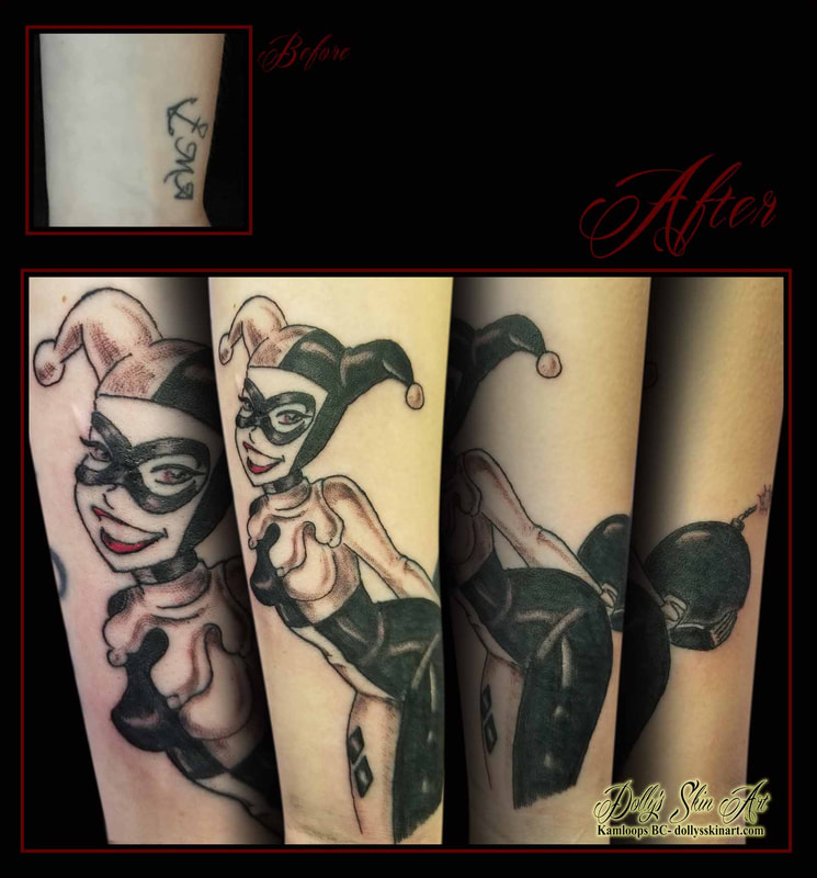 Rockelle's Harley Quinn coverup - Dolly's Skin Art Tattoo Kamloops BC